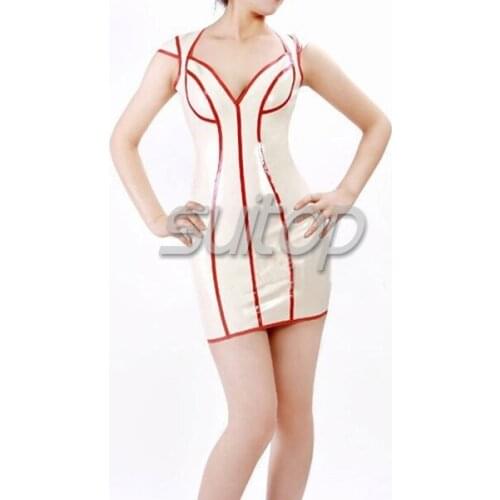 Latex Rubber tight mini Dress white and red color sexy club sheath dresses