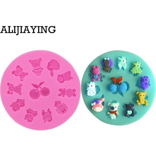 M0114 Cat/Bear/Frog/Rabbit chocolate Party cake decorating tools DIY Cherry baking fondant silicone mold utensils