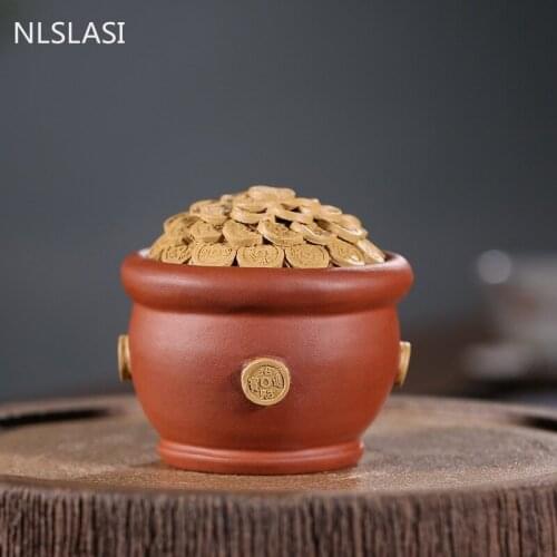 Classic Purple Clay Tea Pet lucky money Figurines Ornament The Company Front Desk Decoration Home Flower Pot Decor Crafts