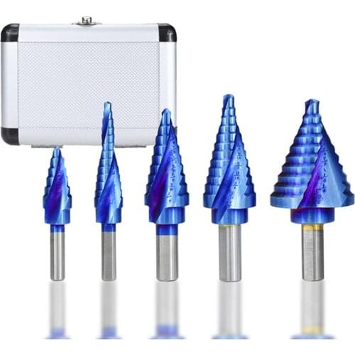 Step Drill Bit Set 5pcs HSS Spiral Groove Wood Metal Hole Cutter Core Cone Drill Bit
