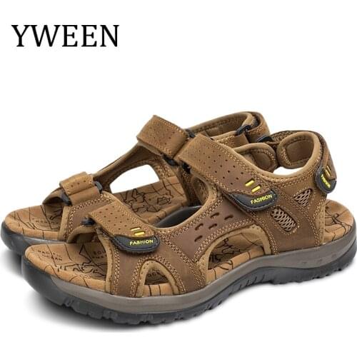 YWEEN New Mens Water Shoes Beach Sandals Man Open-toe Leather Sandals