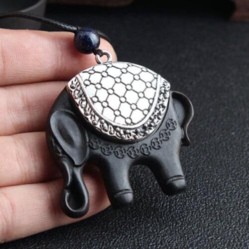 2021 New Vintage Wood Necklace Women And Men Ebony Ping An Auspicious Elephant Sweater Chain Amulet Pendant Gifts Souvenir