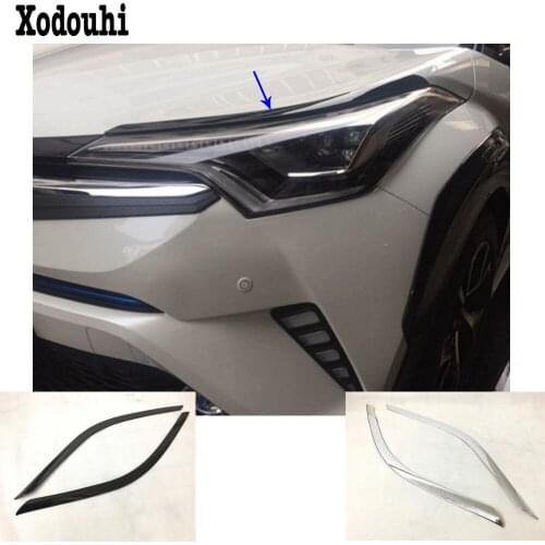 Car Head Front Eyebrow/trim Light Lamp Frame Stick ABS Chrome/Carbon Fiber Cover 2pcs For Toyota C-HR CHR 2017 2018 2019 2020