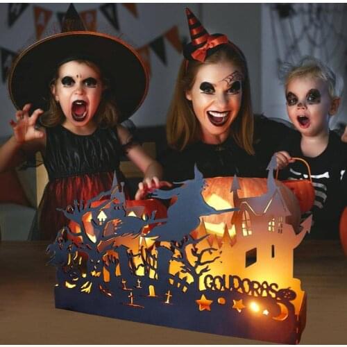 Personalized Halloween Candle Box Ornaments Flying Witch Silhouette Metal Candle Holder Horror Scary Halloween Decoration