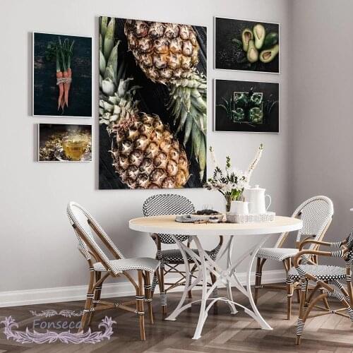 Vegetable Food Poster Wall Art Avocado Pineapple Carrot Green Pepper Tea Canvas Painting Kitchen Dining Room Decorative Picture