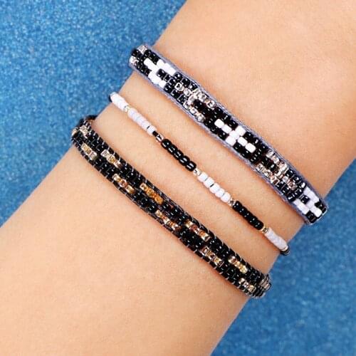 Popular Three-piece Bohemian Color System Cold Imported Rice Beads Braided Bracelet