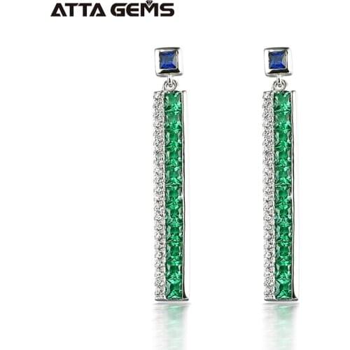 Nano Green Emerald Sterling Silver Drop Earring Classic Line Design S925 Earring Women Fine Jewelry Birthday Gift For Business