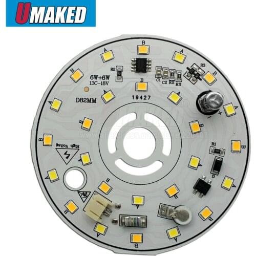 6W+6W AC220v led pcb with integrated IC driver for bulb light, Diamable color driverless aluminum plate board, free ship
