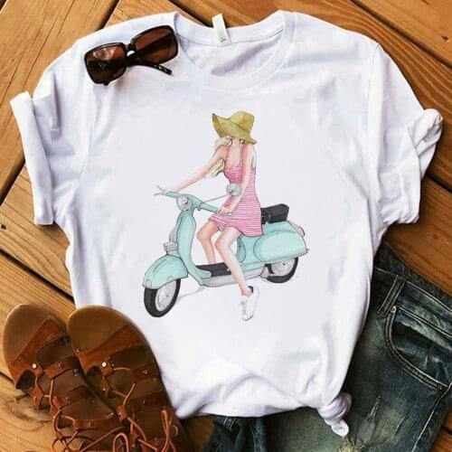 Scooter Print Harajuku Top Women T-shirt Casual Ladies Basic O-collar Short Sleeved Women T-shirt Girl,Drop Ship