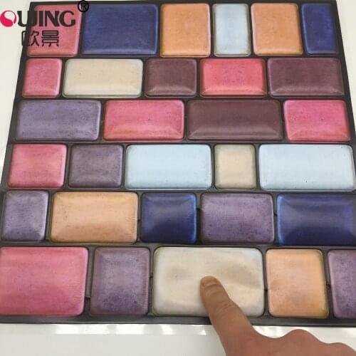 3D Europe Style Colorful Retro Brick Pattern Tiles Wall Sticker 30*30cm*1pcs Kitchen Bathroom Waterproof Poster Vinyl Art Mural