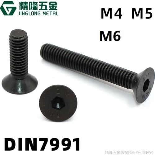 20pcs Din7991 Black Grade 10.9 Alloy Steel Hexagon Hex Socket Flat Head Countersunk screw M4 M5 M6 Hex Socket Head Cap Screw