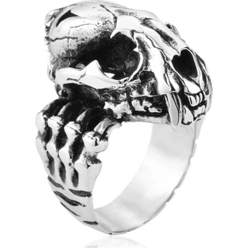 Vintage Men Punk Ring Sword Toothed Tiger Skull Ring Alloy Fashion Jewelry For Men Party Gift Accessories
