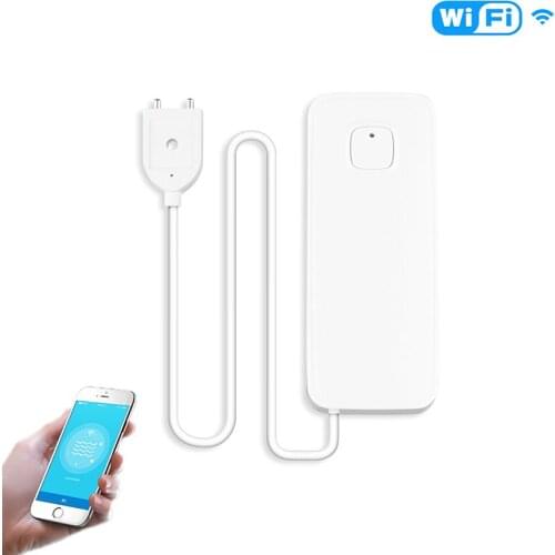Wi-Fi Water Leak Detector Water Detector Leak Alarm Sensing Cable, Mobile APP Monitoring, White, for Kitchen Bathroom Basement