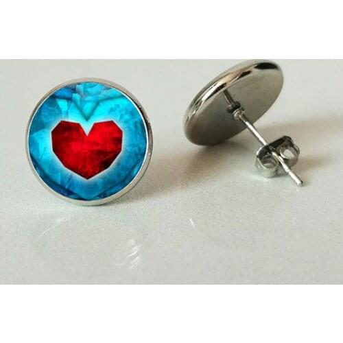 Heart-shaped bright stud earrings, unique hand-made convex round stud earrings, ladies mens gift earrings