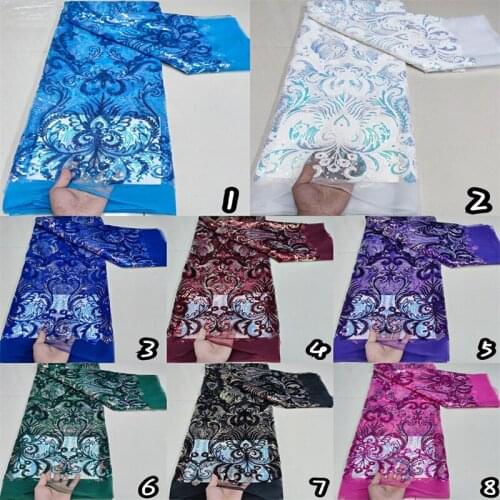 Royal Blue Fabric Lace Sequin Embroidered African Nigeria Embroidery Royal Blue Color Net Sequence Latest Hot Sale Fashion