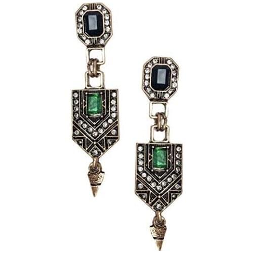 YaYi Jewelry Fashion BOHO Green Glass Crystal Rhinestone Dangle Women Ancient Gold Color Wear Ear Band Long Tassel Earrings