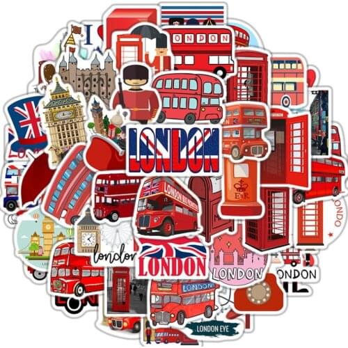 10/30/50Pcs London red bus phone booth Graffiti Waterproof Skateboard Travel Suitcase Phone Laptop Luggage Stickers DIY Kids