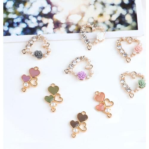 10pcs/lot Vintage resin hollow heart shape Rhinestone enamel charm Hair accessories Diy earring pendants jewelry accessories