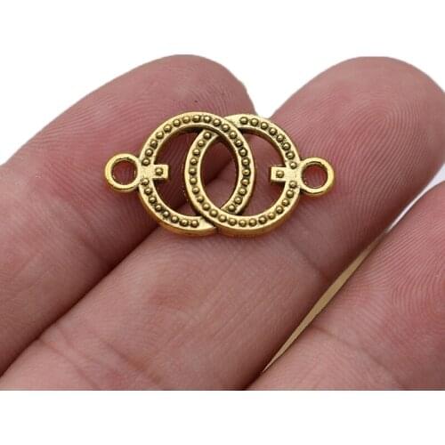 10ps Antique Gold Color Double Circle Charm Connectors for Jewelry Making Bracelet Findings Accessories DIY Craft