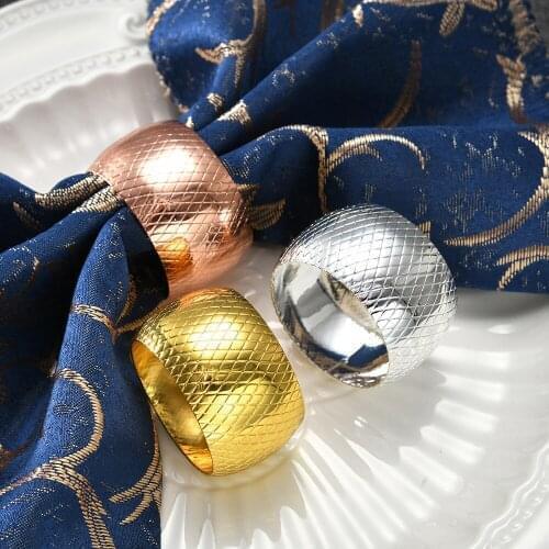 12pcs/lot Hot sale grid drum napkin ring alloy napkin buckle holiday party napkin ring desktop decoration supplies