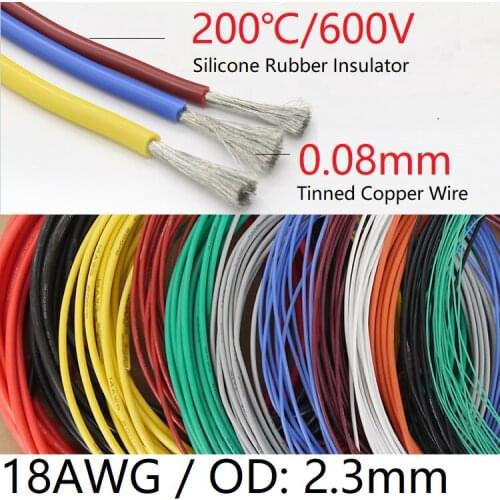 18AWG Silicone Gel Rubber Wire OD 2.3mm Flexible Cable High Temperature Insulated Copper Ultra Soft Electron DIY Line Colorful