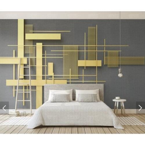 3D Abstract Geometric Vintage Gold Square Wall Murals Wallpaper for Living Room Wall Decor Wall Papers Rolls Papel De Parede