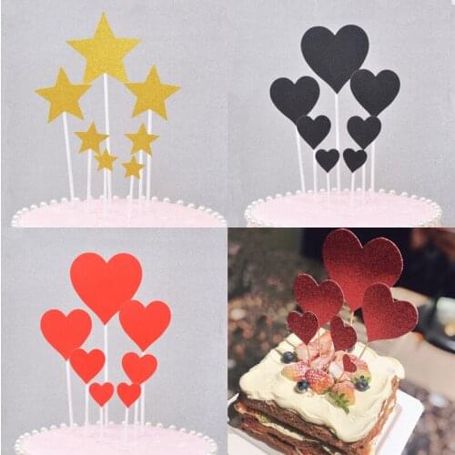 5 Bags 7pcs/lot Heart Star Party Ice-cream Cupcake Toppers Picks Kid Children Birthday Party Cake Decor Baby Shower Supply Gift