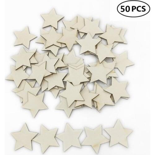 50pcs 40mm Wooden Stars, Natural Unfinished Wooden Star Cutout Shape for Craft DIY Classroom Projects Christmas Tree Party