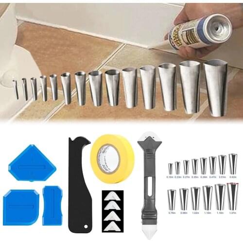 6In1 Silicone Caulking Finishing Sealant Grout Tool 14Pcs Caulk Nozzle Applicator Finisher Sealant Spreader Spatula Scraper Kit