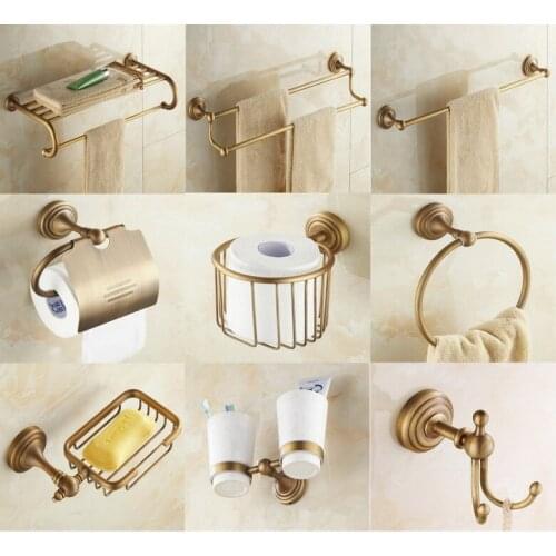 Bathroom Accessories,Towel Bar, Paper Holder, Robe Hook, Soap Basket, Antique Brass, Wall Mounted, Bath Hardware Set ZJ001