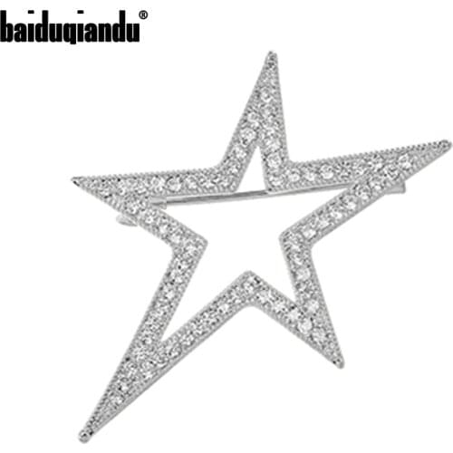 Baiduqiandu Women Men Cubic Zirconia Star Brooches Pins Luxury Bling bling Clothes Jewelry New Year Gift