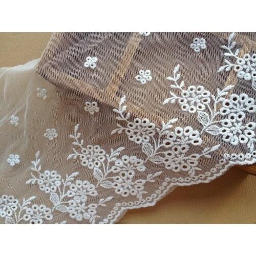 White Wide Fabric Lace Embroidered Tulle Floral Lace Trim Wedding Fabric Lace By The Yard