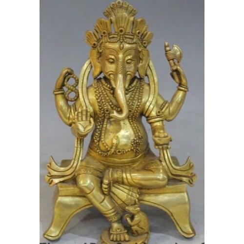 Bi001662 17"Tibet Buddhism Bronze 24K Gold Ganesh Lord Elephant God Ganesha Buddha Statue