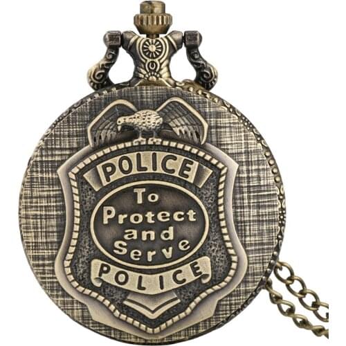 Bronze POLICE Display Quartz Pocket Watch Exquisite Sweater Chain Pendant Pocket Clock Gifts Men Women Vintage Accessory Watch
