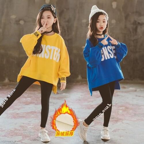 Kids Girl Fleece Hoodies Suits 8 10 12 years Winter Clothes Thicken Warm Leggings Teenage Girls Outfit