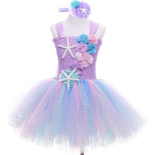 Girls Pastel Mermaid Tutu Dress Under the Sea Theme Birthday Party Costume Child Starfish Halloween Cosplay Kids Mermaid Costume
