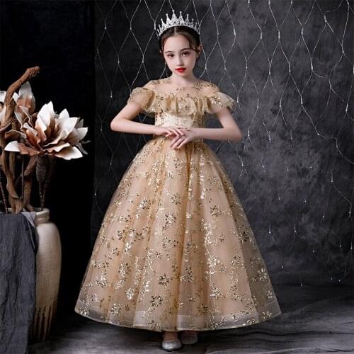 2-12Y sequins Kids Birthday Princess Prom Party Dress for Girls Children Bridesmaid Dress for First communion Girl dress
