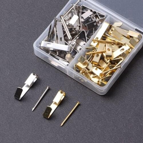 40Pcs Photo Frame Hooks with Nails 30lbs Metal Picture Hangers on Wooden Drywall for Wall Mounting Hanging Mirror Clock