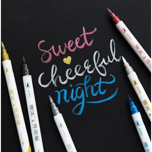 Double Head Metallic Color Brush Pen Dual Ended Drawing Art Marker Liner Pens Diary Album Calligraphy Lettering Supplies H6529