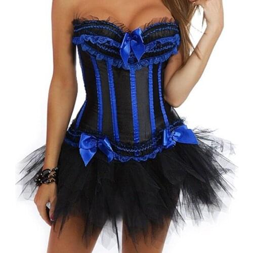 Hot sale Women Sexy Burlesque Overbust Corset with Mini TuTu Skirt Fancy Dresses Costume