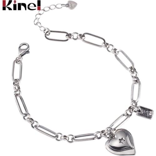 Kinel Punk Design 925 Sterling Silver Letter Heart Charm Bracelets & Bangles For Women Fine Jewelry Pulseras Mujer Moda 2020 New