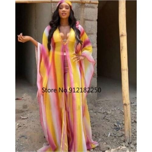 2 Piece Pant Set Women Africa Clothes African Dashiki New Fashion Two Piece Suit Long Dress And Wide Pants Party Dresses Robe