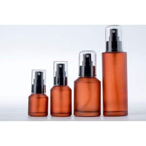 Round rose red 200 ml glass amber frosted lotion container with black pump lids glass cosmetic spray bottle 15ml 30ml 60ml 100ml