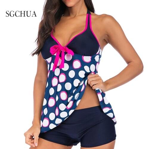 2021Blue Polka Dot Separate Swimsuit Women Pink Bow Plus Size 5XL Two Piece Swimwear Backless With Skirt Fat Beach Bathing Suit