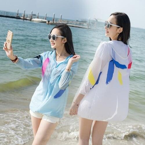 Big Size S-4XL Summer Beach UV Jacket Women Sun Protection Clothing Lady Perspective Loose Hooded Sunscreen Loose Print Tops