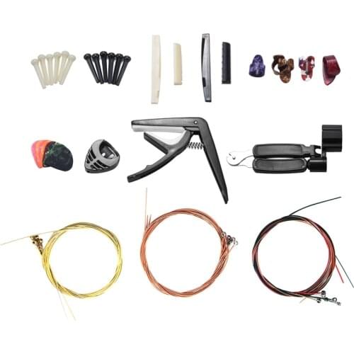 34 PCS Guitar Accessories Kit Including Guitar Picks,Capo,Acoustic Guitar Strings,3 in 1String Winder,Bridge Pins,6 String Bone