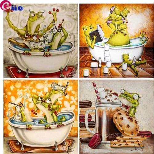 5D Diamond Painting Kit Cartoon Frogs Bathroom Full Square Round Diamond embroidery Cross stitch Diamond mosaic Paint home decor