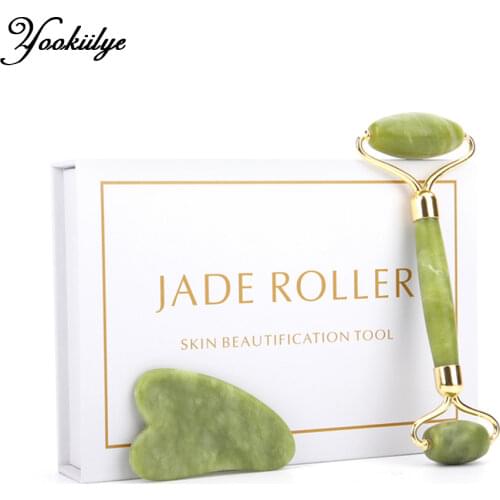 Natural Facial Massage Roller Guasha Scraping Board Set Double Heads Jade Stone Face Lift Body Slim Neck Thin Lift Massage Tools