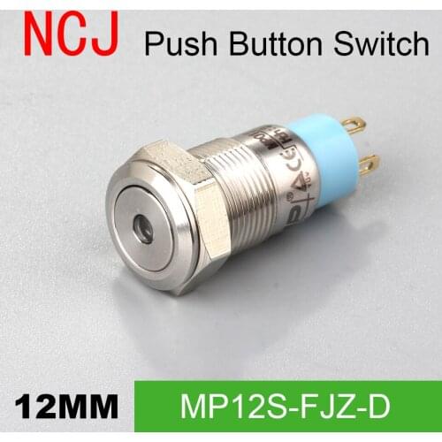NCJ 12mm 2 pins switch button Metal Push Button Switch IP67 Maintained Alternate With LED lamp center lamp 2A