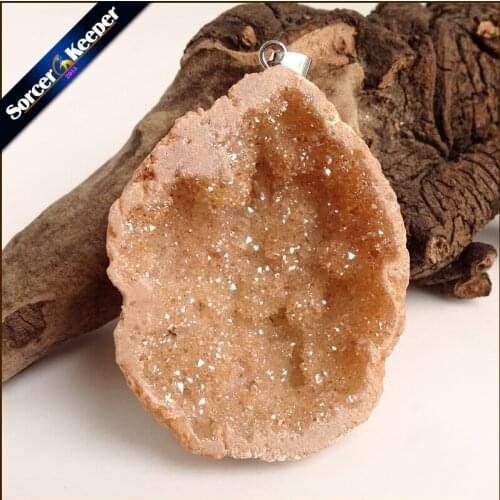 Irregular Natural Stone Pendulum Gold Plating Rainbow Crystal Druzy Pendants Sparkling Charms Necklace For Jewelry Making YS136